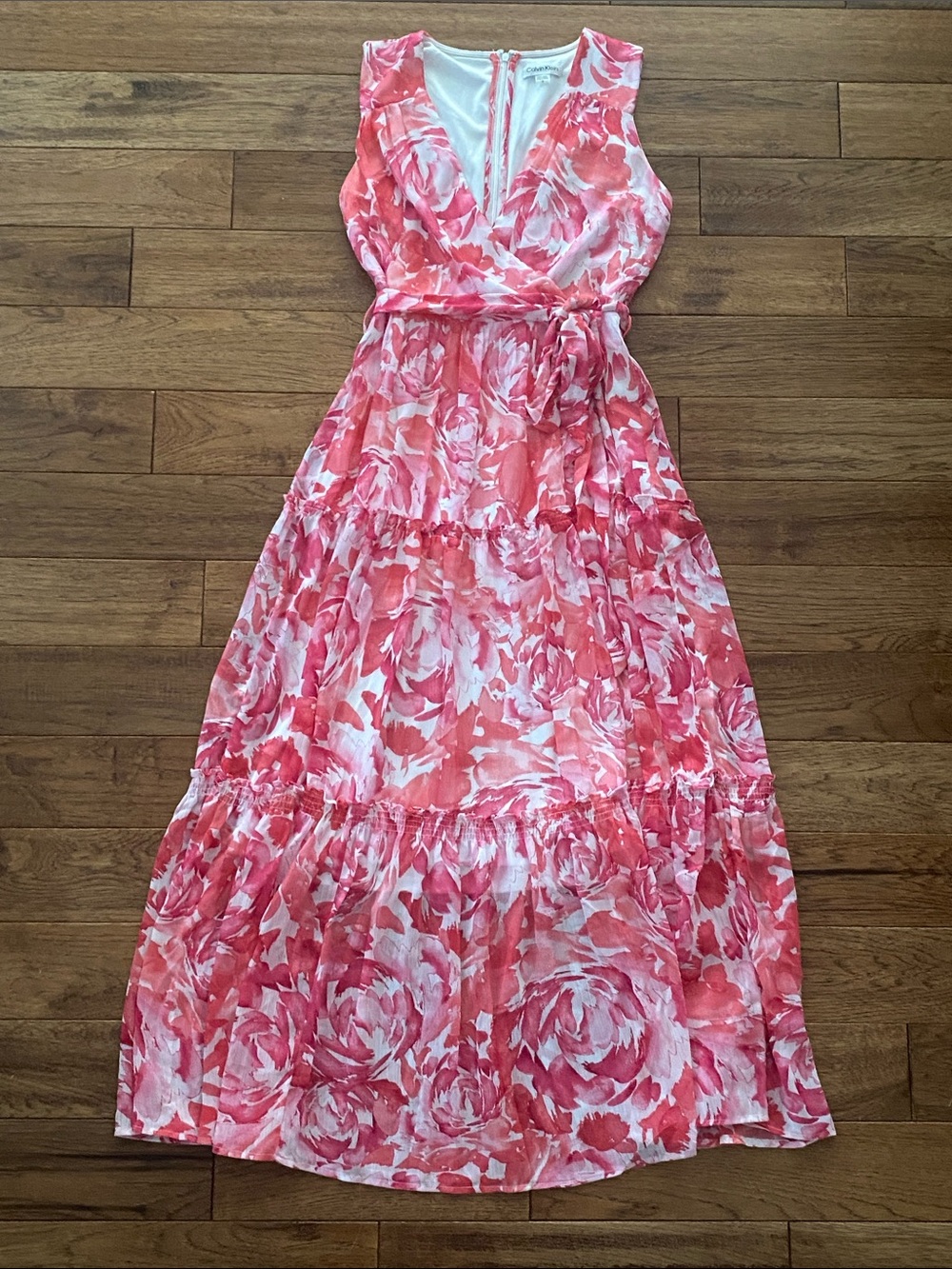 Calvin Klein Coral Pink Floral Maxi Dress